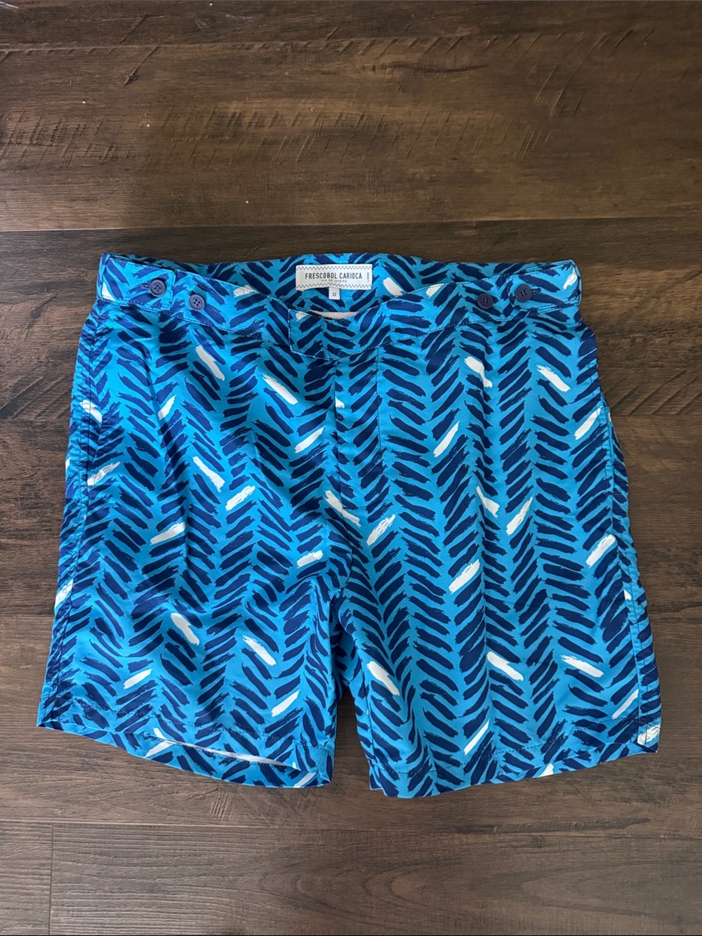 Men’s Blue Patterned Swim Shorts Frescobol Carioca size 32 Long